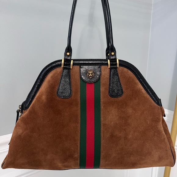 GUCCI Large handbag ! Authentic Gucci Brown suede ! Rare edition! - Picture 4 of 10